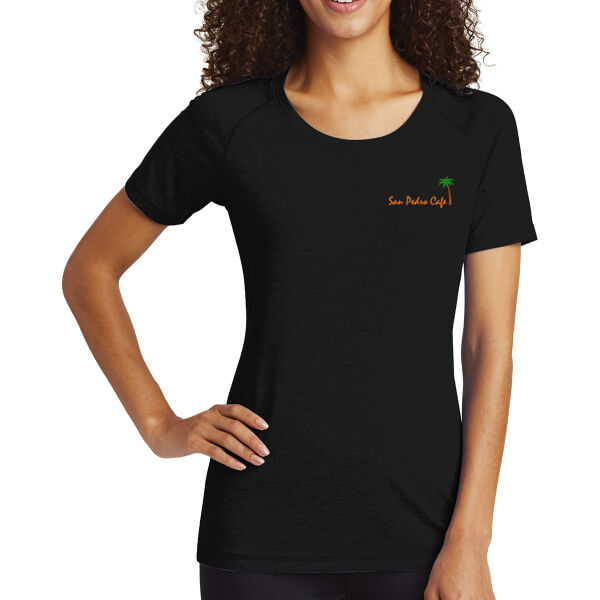 Sport-Tek Ladies PoriCharge Tri-Blend Wicking Scoop Neck Raglan Tee - Embroidered Logo Thumbnail